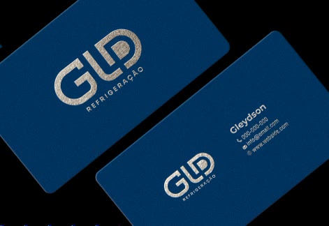 Cartões de visita azuis da GLD com o logo em prata